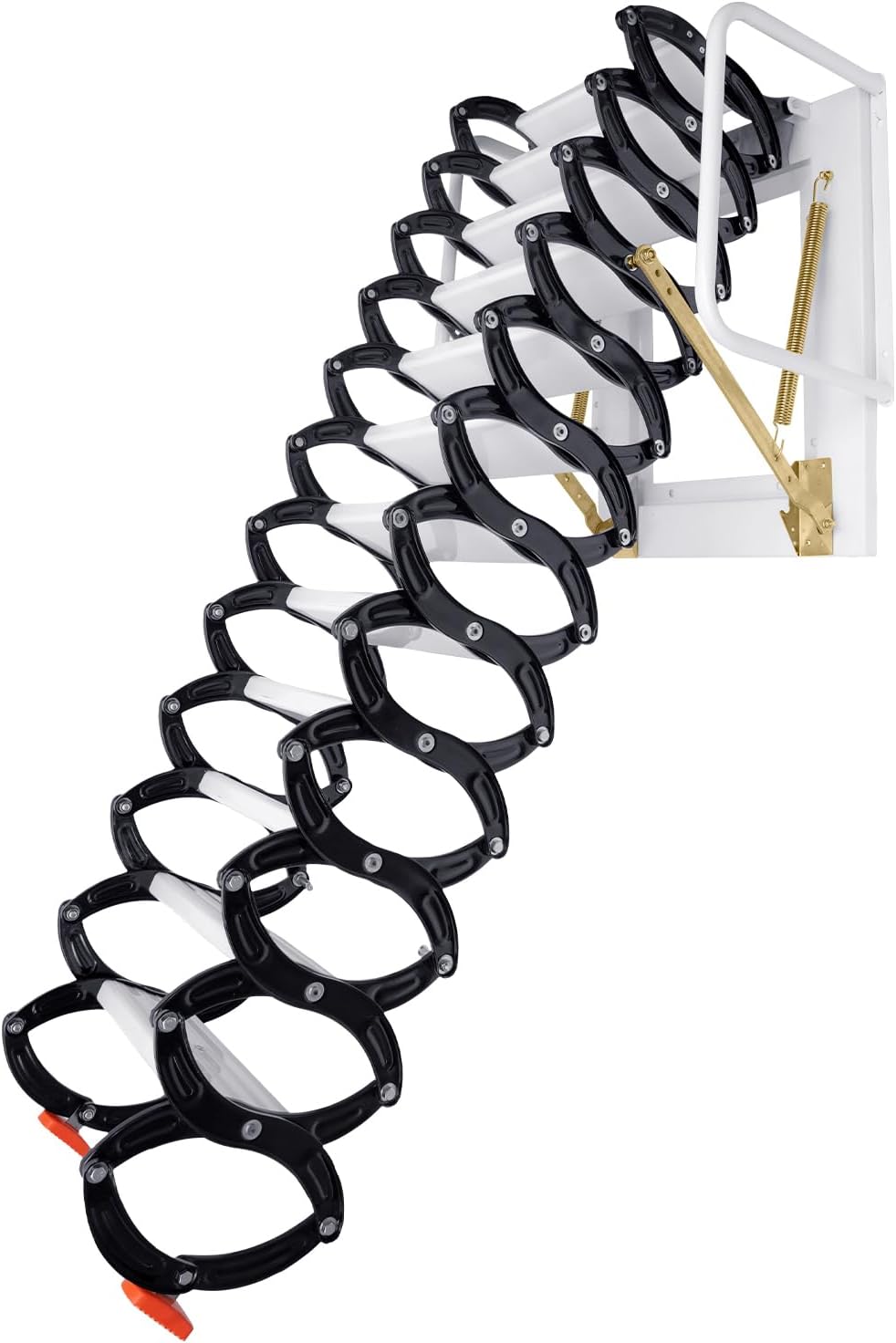 12 Steps Attic Ladder, Wall Mounted Pull Down Loft Steps Folding Stairs, 9.5-10.1Ft Height Aluminum Alloy Narrow Attic Extension Ladder w/Armrests for Basements Warehouses (12, Black2)