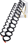 12 Steps Attic Ladder, Wall Mounted Pull Down Loft Steps Folding Stairs, 9.5-10.1Ft Height Aluminum Alloy Narrow Attic Extension Ladder w/Armrests for Basements Warehouses (12, Black2)