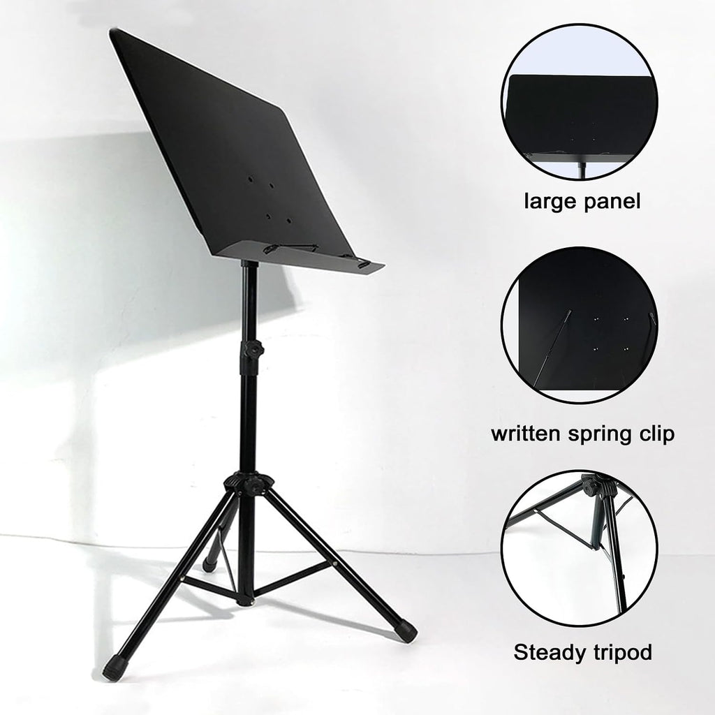 Music Book Stand, Music Holder with Music Sheet Clip, Portable and Folding, Metal, Height-Adjustable, Suitable for Playing Musical Instruments, for Violin, Guitar, Drums