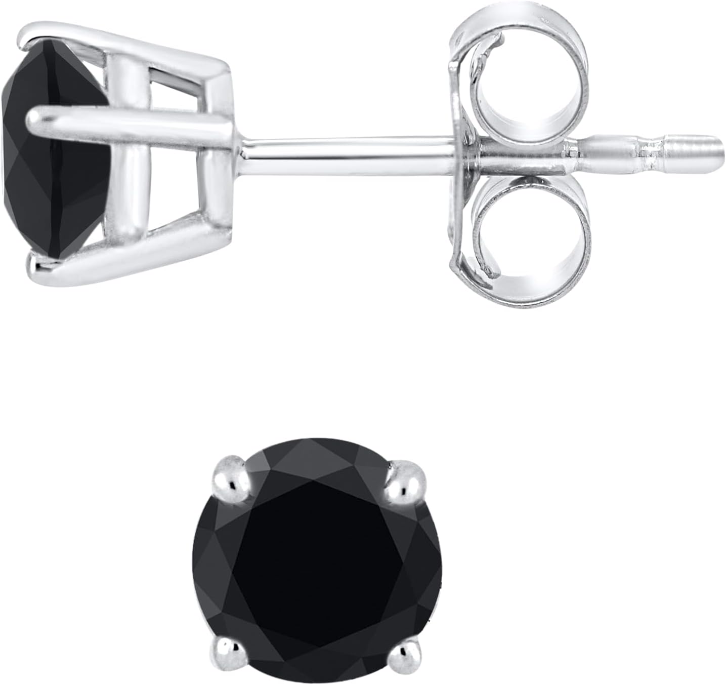 Black Diamond Stud Earrings - 14K White Gold Diamond Earrings for Women