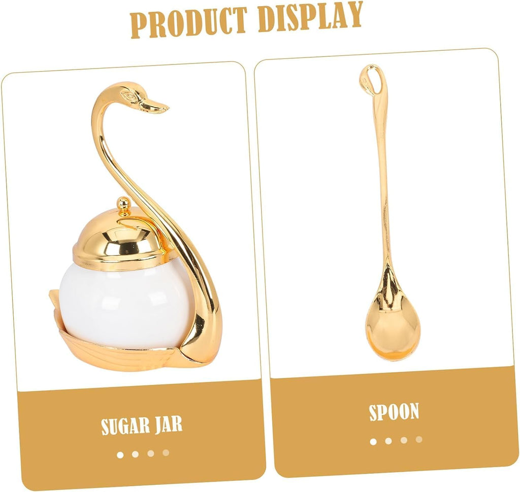 Seasoning box, Spice Jar Set Swan Condiment Container Set With Lid Spoon Metal Ceramic Sugar Bowl Seasoning Box Set Kitchen Condiment Pot Condiment Jar Spice ( Color : G ( Color : Gold , Size : 3pcs )