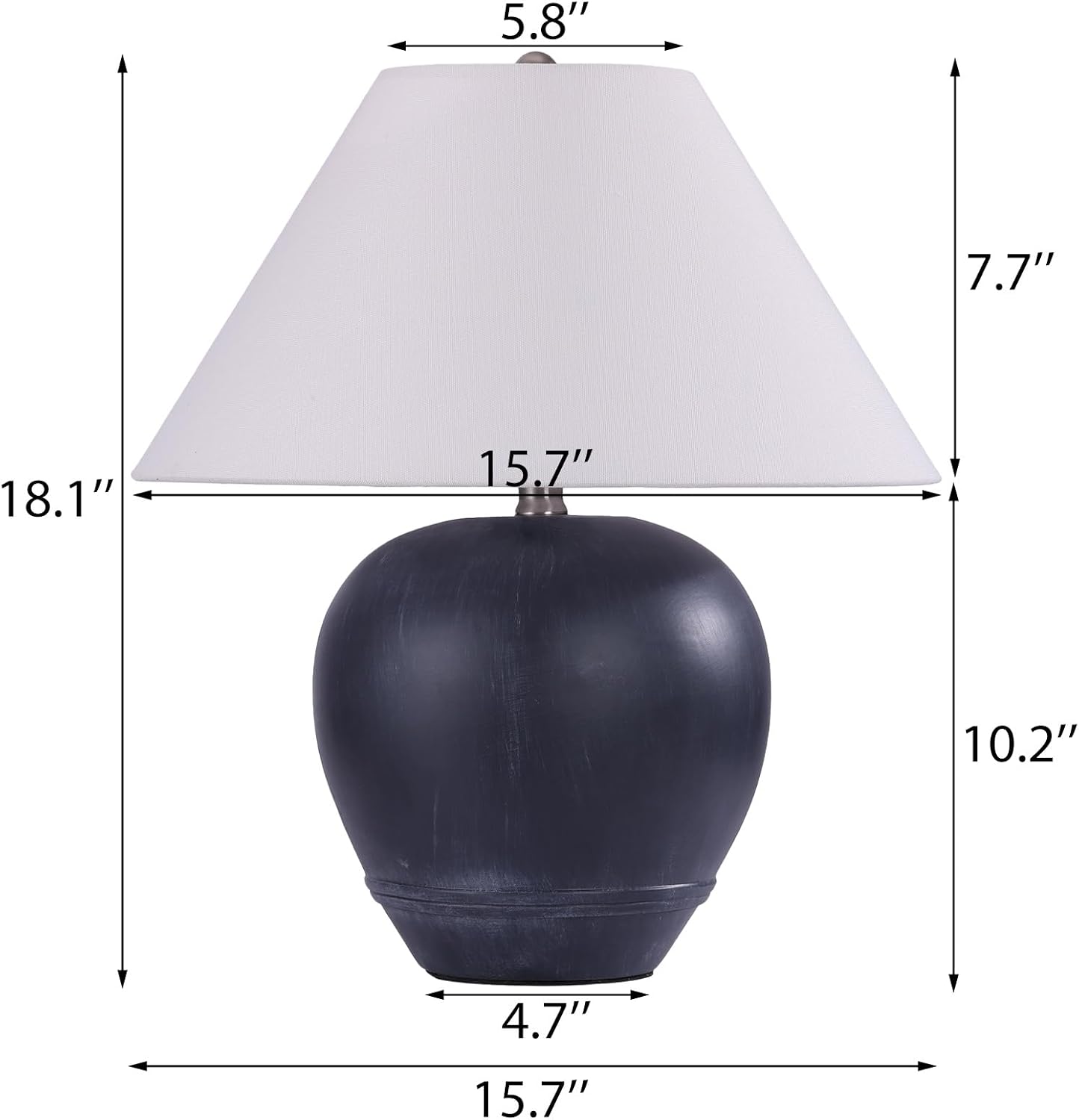 Farmhouse Ceramic Table Lamp, 18' Rustic Table Lamp with Linen Shade, ‎Bedside Nightstand Lamps for Bedroom, Living Room, E26 Socket, Black