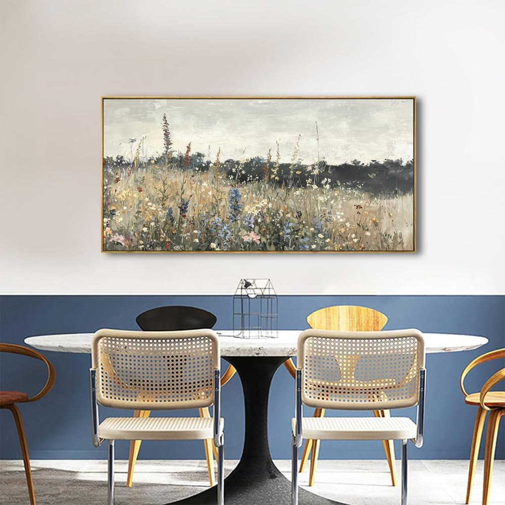 Solid wood Framed Canvas Wall Art Vintage Decor, Classical Oil Painting Canvas Prints Champ fleuri Vintage 20'X40'Wall Art for Home Room Bathroom Decor