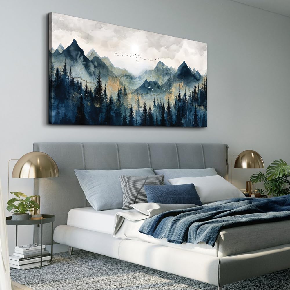 ERQINHUA Canvas Wall Decor For Bedroom Large Wall Art For Living Room Modern Office Decorations Abstract Watercolour Painting Mountain Landscape Wall Pictures Printed Artworks Home Decor 30'X60'