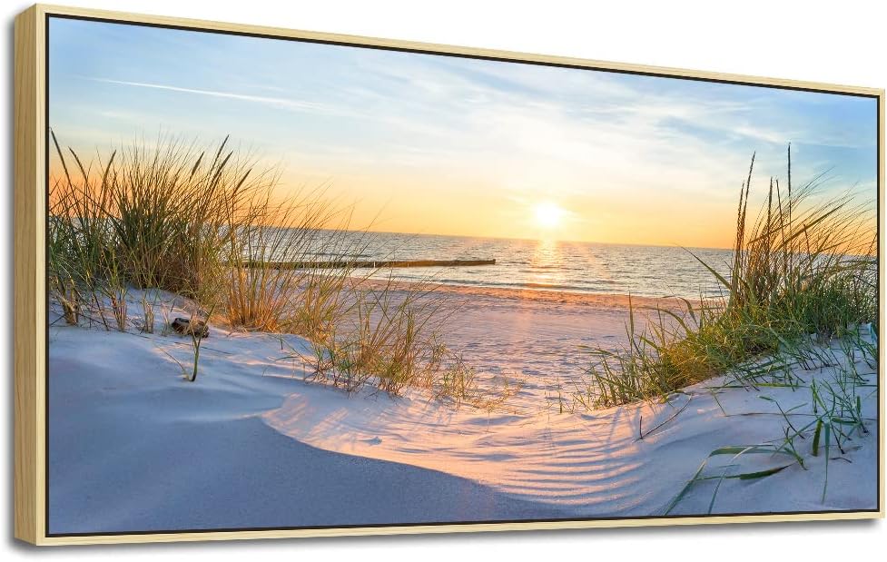 MHARTK66 Framed Wall Art for Living Room Modern Wall Decor for Bedroom Beach Landscapes Painting Coastal Picture Ocean Sunset Artwork for Walls Canvas Prints for Bathroom Office Large Home Decorations