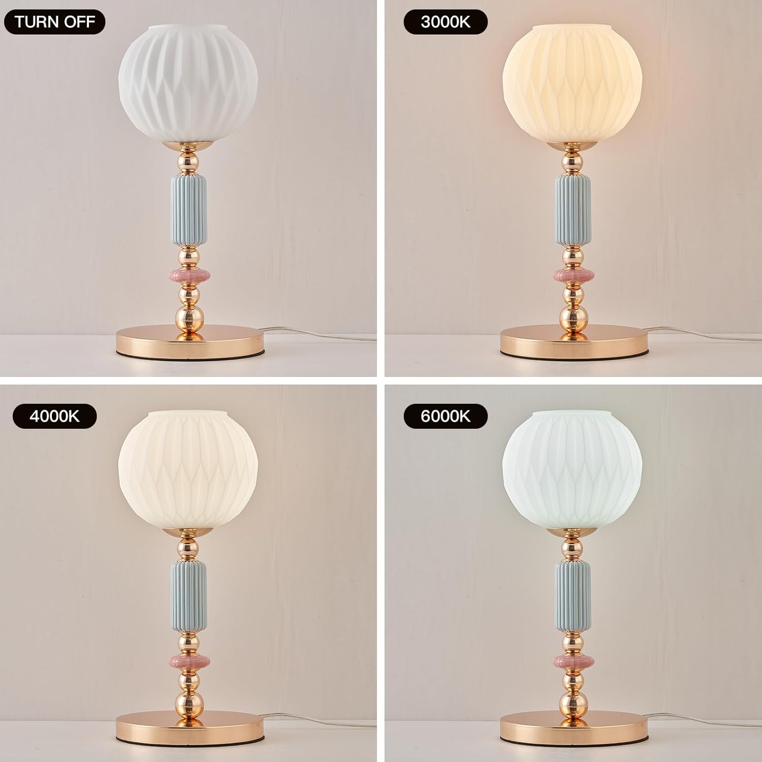 Modern Milk White Glass Table Lamp Bedside Nightstand Lamp Metal Desk Light with Plug Cord Switch for Bedroom Living Room Dining Room