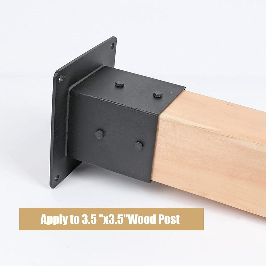 Black Wood Post Bracket for 3.5'x3.5' Posts - Metal Bolt Down Support for Concrete, Deck Railing, Pergola, Mailbox(4pcs)
