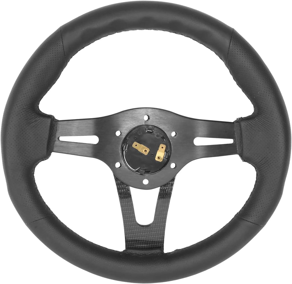 NRG Innovations NRG-RST-002RCF Reinforced Steering Wheel 320mm Sport Lightweight Steering Wheel with Carbon Center Spoke, Black Leather and Rivets