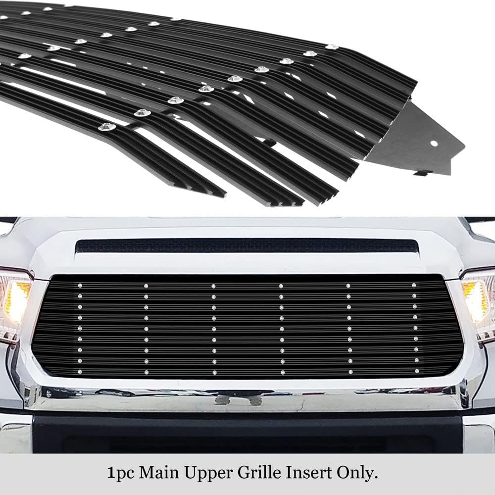 APS Premium Aluminum Black Rivet Studs Wide Billet Grille Grill Insert Compatible with Toyota Tundra 2014 2015 2016 2017 Main Upper N19-W58958T