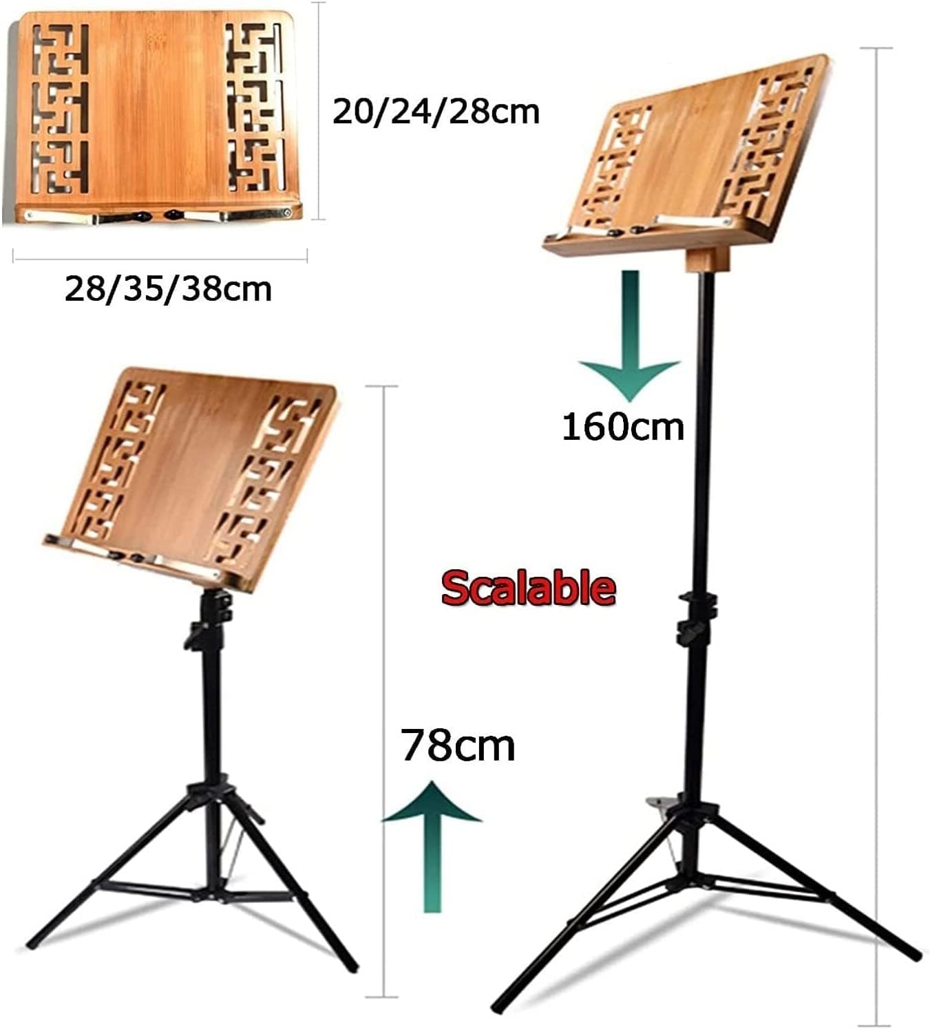 Solid Wood Music Stands Adjustable Height Folding Music Holder with Tripod Base for Guitar Violin Sheet Music Stands (A 28x38cm)
