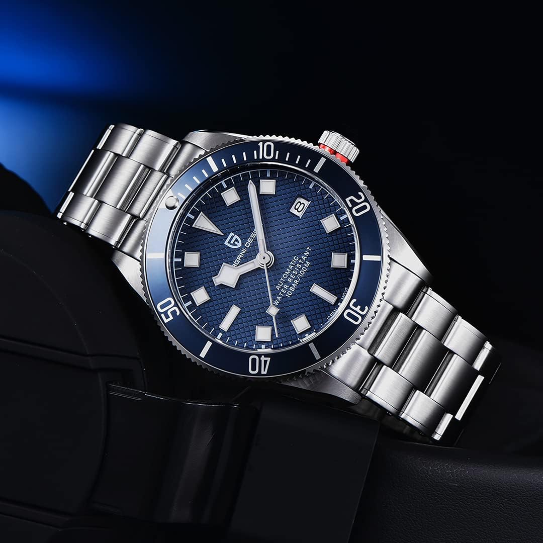 HaiQin Pagani Design 1671 V2 Classic Men's Automatic Watches Japanese NH35A Self-Winding Movement 100M Waterproof Mechanical Watch, Stainless Steel Aluminum Bezel Fashion Business Luminous Watch Date