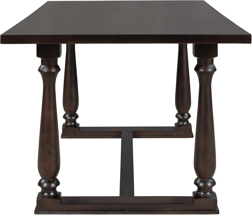 Retro 6-Piece Kitchen Dining Table Set with Comfortable Upholstery Chairs and Bench, Solid Wood Dining Table with Special-Shaped Legs, Suitable for Family Use (Espresso-Comfort)
