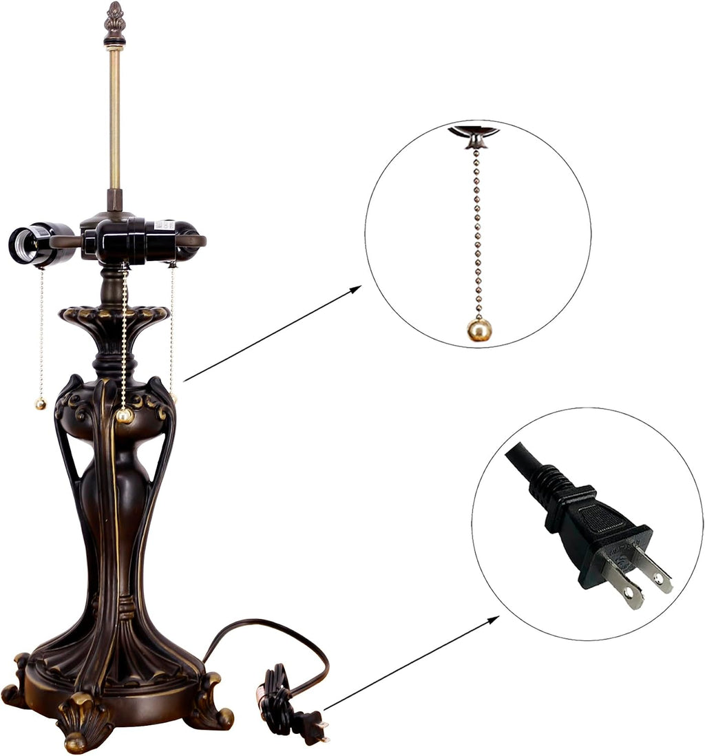 Table Lamp Base Replacement Only, Wide 8 Height 24 Inch, Fit for 12, 14, 16, 18 Inch Tiffany Style Stained Glass Lampshade, Dark Bronze Finish, Resin, Pull Chain Switch(L (W8H24 Inch))