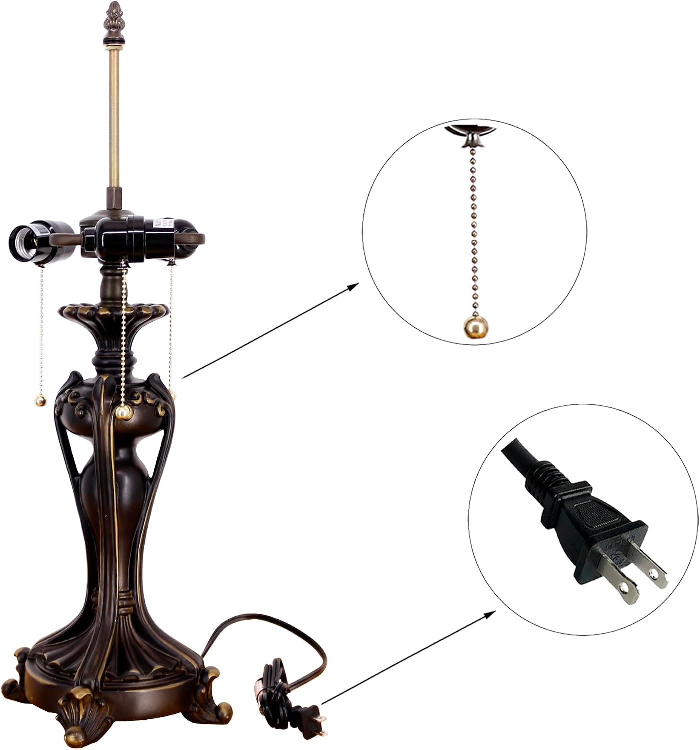 Table Lamp Base Replacement Only, Wide 8 Height 24 Inch, Fit for 12, 14, 16, 18 Inch Tiffany Style Stained Glass Lampshade, Dark Bronze Finish, Resin, Pull Chain Switch(L (W8H24 Inch))