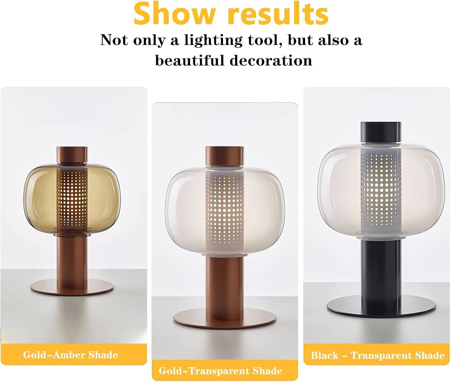 Modern Amber Glass Table Lamp Glass Shade Gold Base Desk Lamp Minimalist Design Living Room Bedroom Office Coffee Shop Dimmable LED Light Decor Ambient Lighting