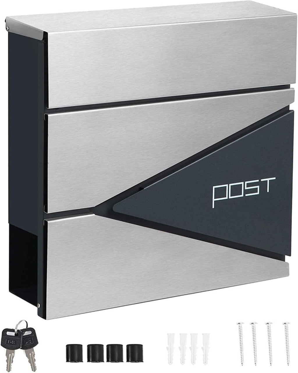 Wall-Mount Mailbox, Brushed Stainless Steel Panel, Rust Resistant Large Capacity House Mailbox, Modern Drop Mailboxes for Outside, Metal Post Box(A)