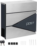 Wall-Mount Mailbox, Brushed Stainless Steel Panel, Rust Resistant Large Capacity House Mailbox, Modern Drop Mailboxes for Outside, Metal Post Box(A)