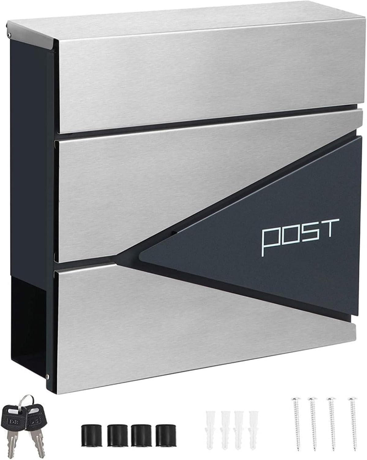 Wall-Mount Mailbox, Brushed Stainless Steel Panel, Rust Resistant Large Capacity House Mailbox, Modern Drop Mailboxes for Outside, Metal Post Box(A)