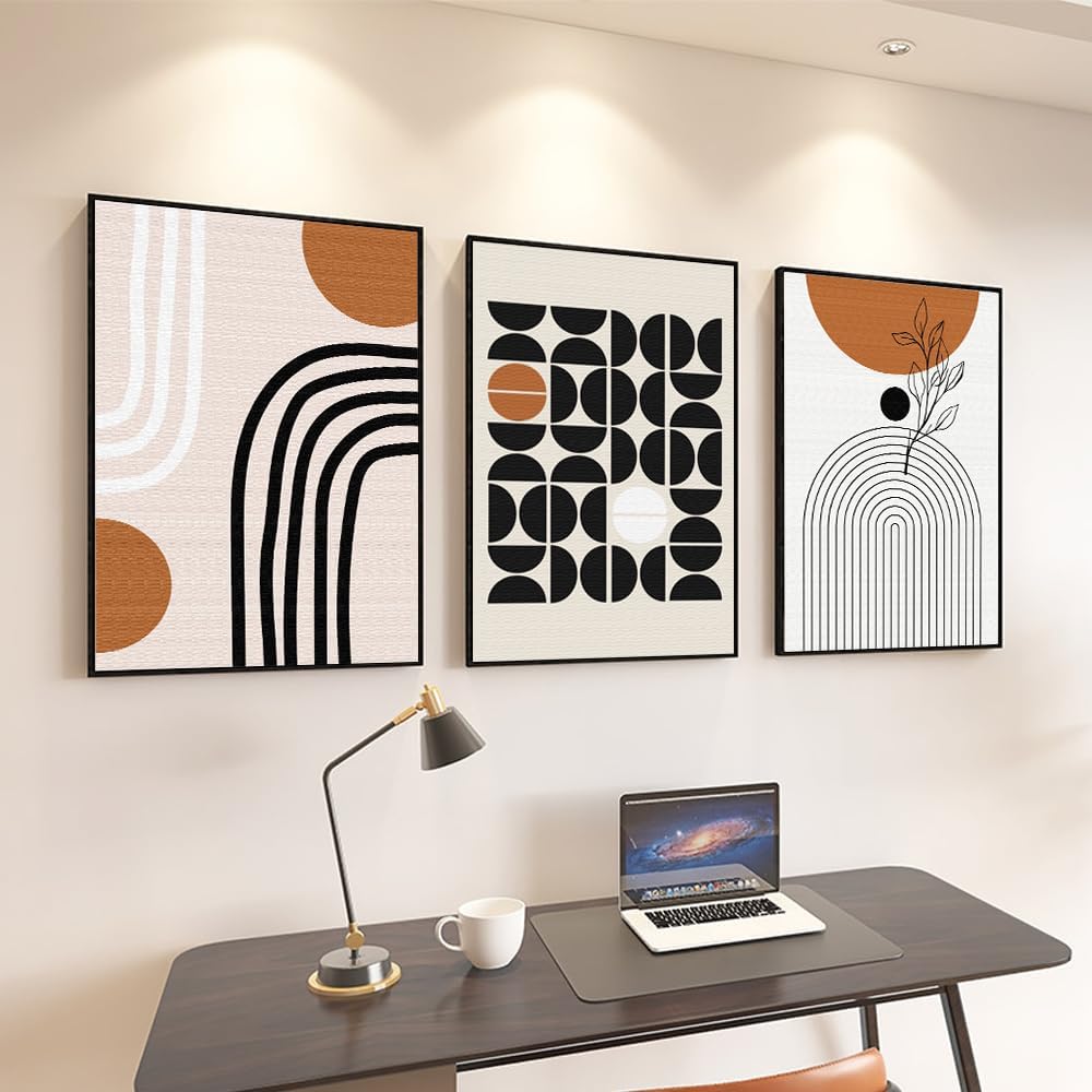 QKF Large Canvas Wall Art With Framed For Living Room Modern Abstract Home Decoration Painting Bohemian wall Decor Bedrooms Offices artwork 3 piece Set 20' X 28'