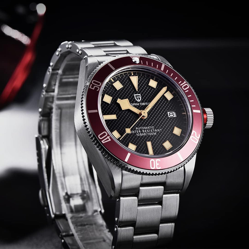 HaiQin Pagani Design 1671 V2 Classic Men's Automatic Watches Japanese NH35A Self-Winding Movement 100M Waterproof Mechanical Watch, Stainless Steel Aluminum Bezel Fashion Business Luminous Watch Date