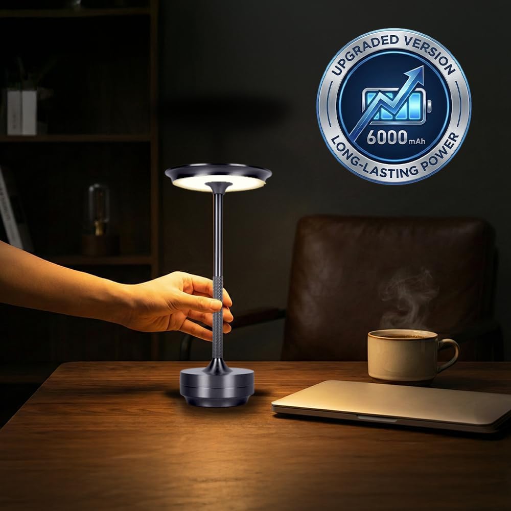 2026 Upgraded 6000mAH for longer battery life. LED Cordless Table Lamps Rechargeable, Portable ,Stepless Dimming Table Light with Memory Function, for Outdoor/Dinner/Patio/Restaurant, Silver (4pcs)