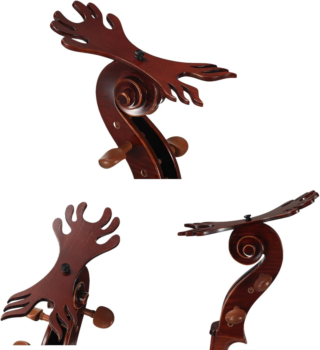 Solid Wood Violin Stand with Bow Holder - No Assembly Needed, Heavy-Duty 4/4 Size Display, Handcrafted Cut-Out Design for Home/Studio/Stage