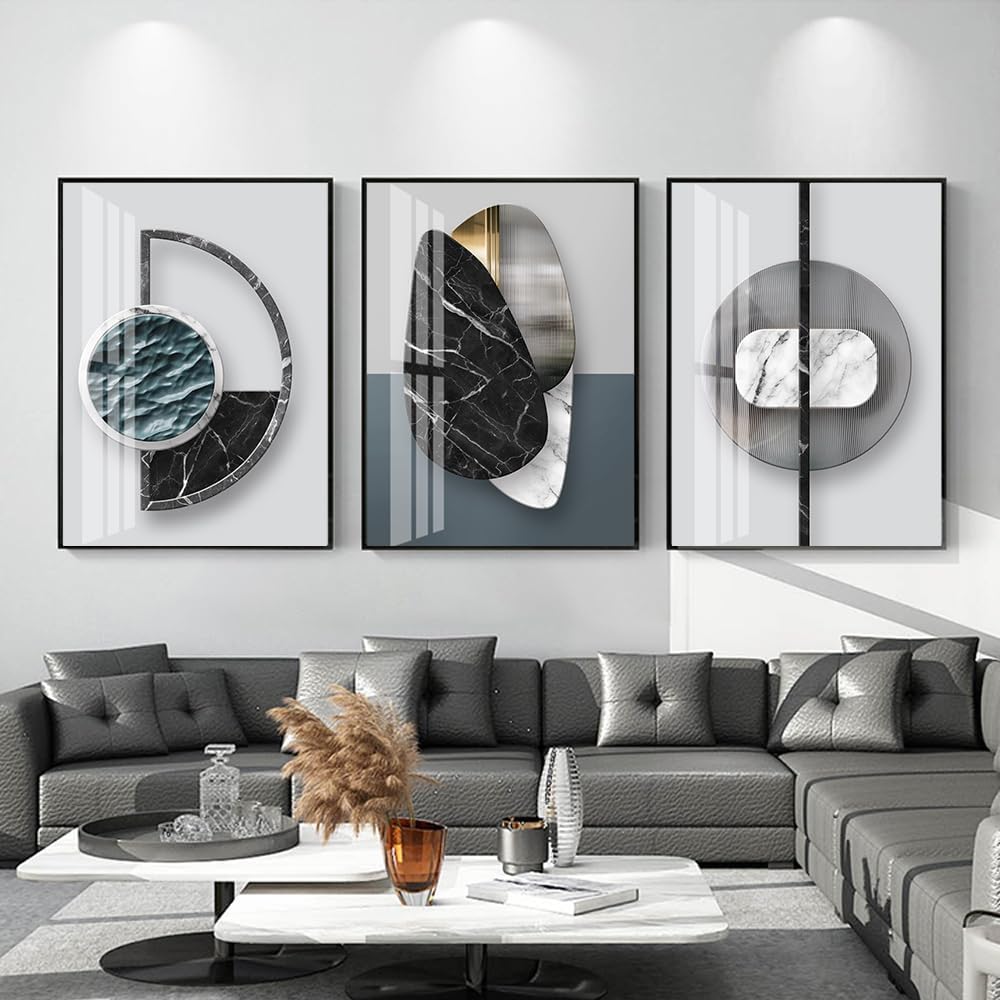 QKF Large Glossy Canvas Abstract Geometric Wall Art Dark Graphics Modern Home Living Room Bedroom Wall Decor Painting Poster Printing Artwork 20 'X 28'