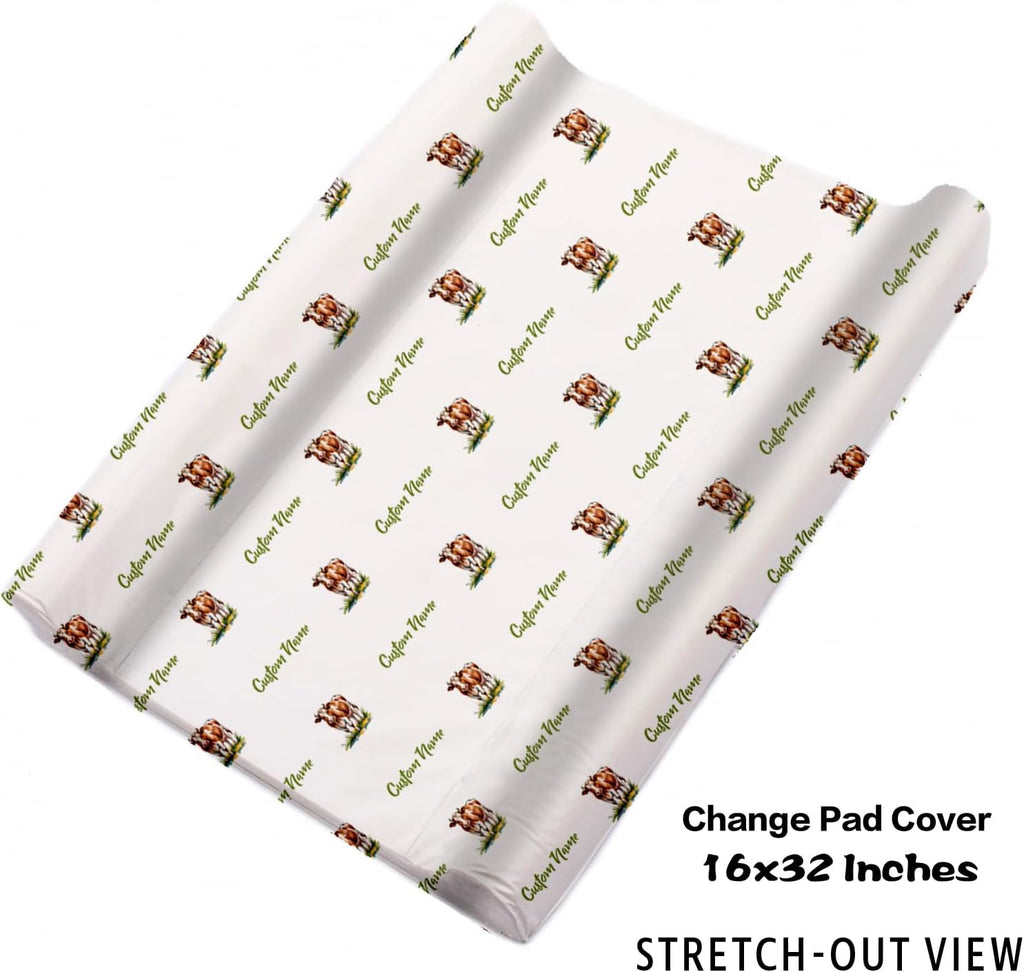 Personalized Crib Bedding Set for Baby Boys, Custom Name Baby Crib Sets 5-Pcs - Toddler Double Layer Blanket Fitted Sheet Changing Pad Cover Rug Wall Art Set, Green Tractor Theme Nursery Décor