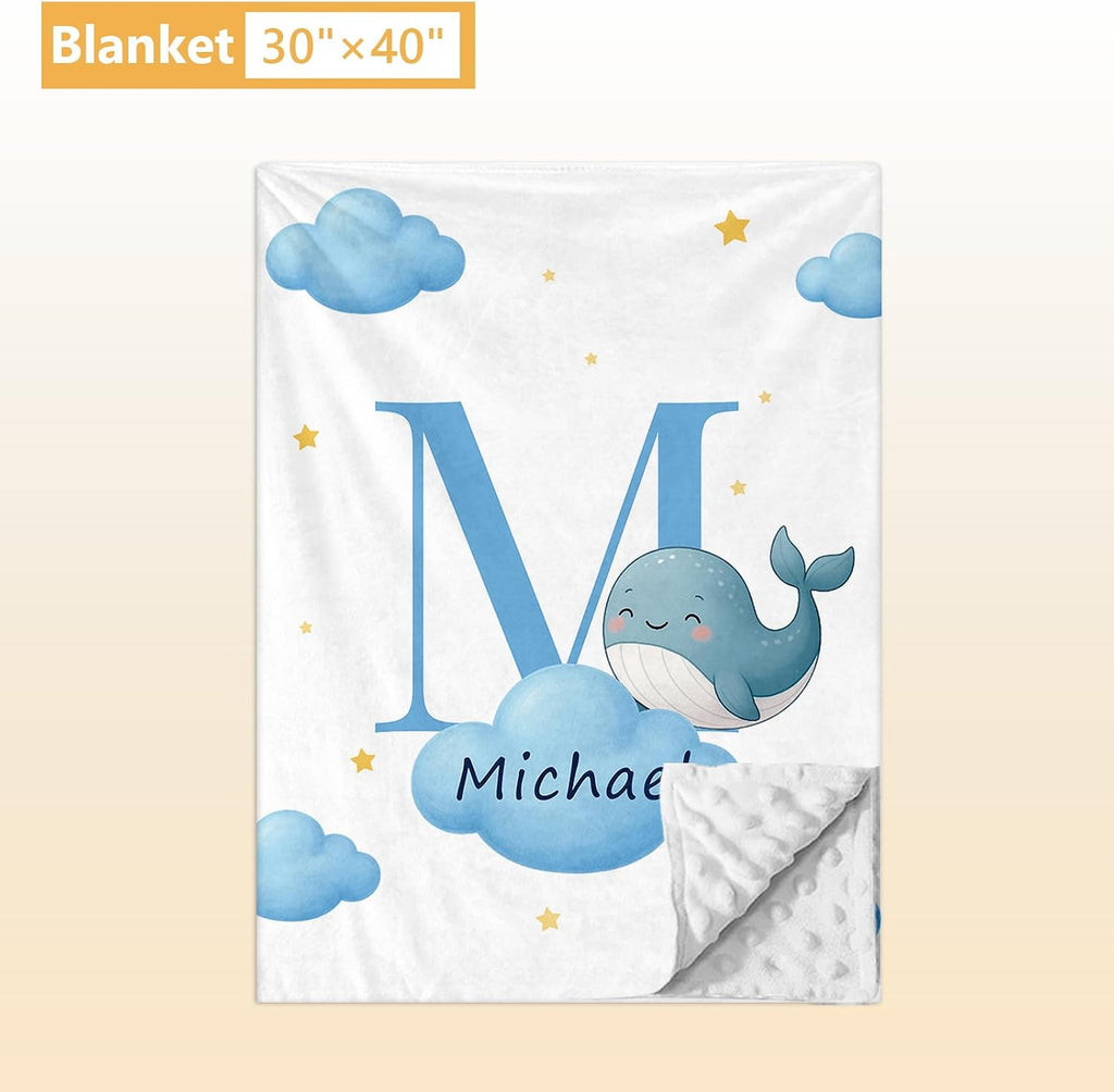 Terwex Personalized Crib Bedding Set, 5 Pcs Custom Nursery Bedding Sets with Name, Infant Bedding Set for Baby Boys Girls, Blue Dolphin Double Layer Baby Crib Set, Babies Toddlers Kids Customized Gift