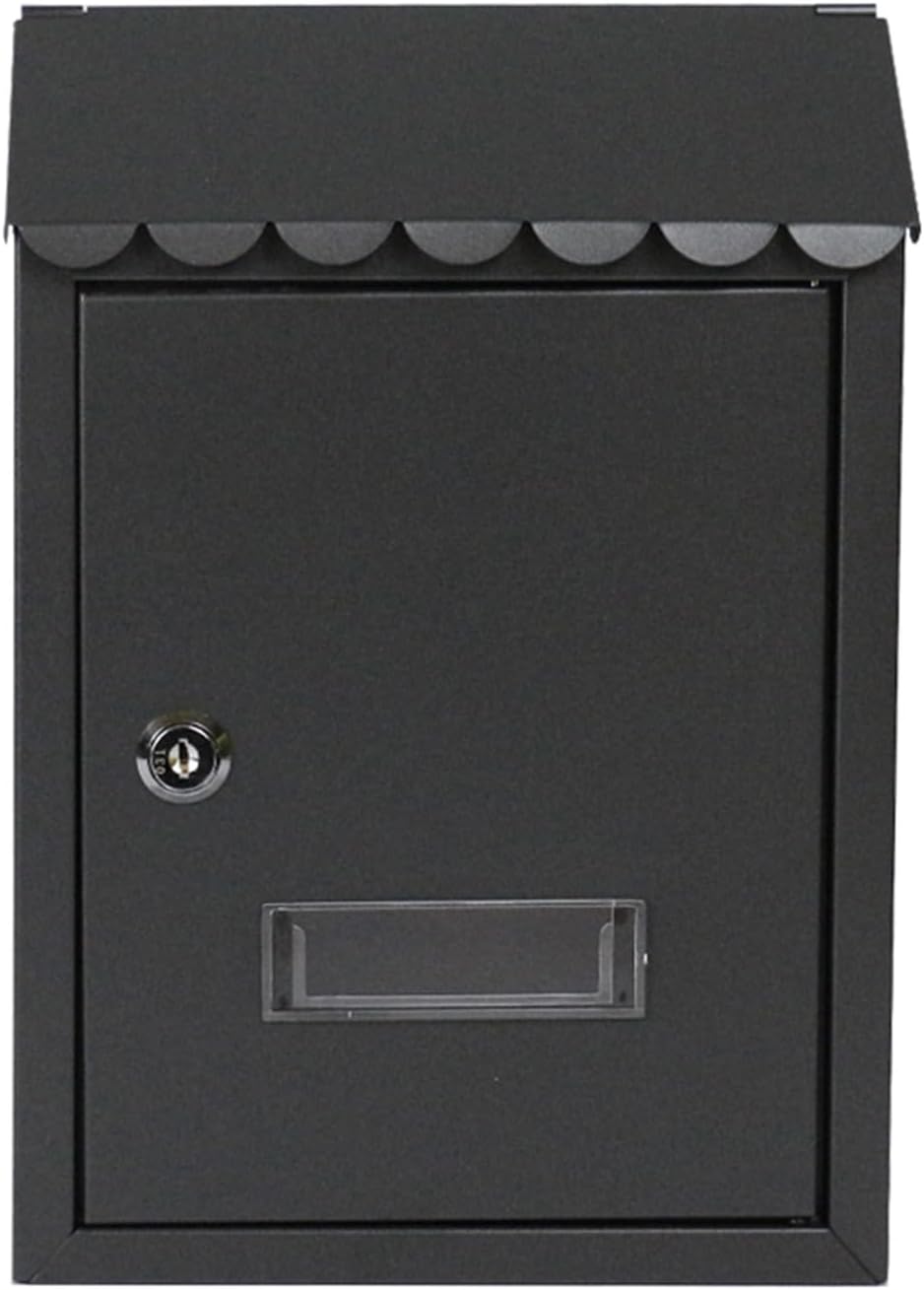 Wall Mount Metal Mail Box, Vintage Post Box with Lock and Cover, Iron Letter Container Home Mailbox Wall Mounted Security, for Families(Black)