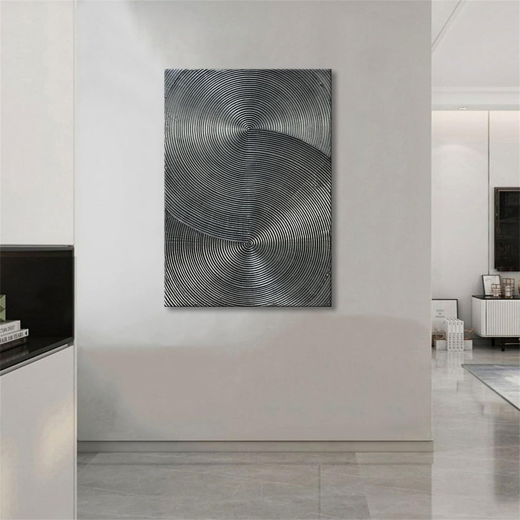 Slyart Handmade Modern Abstract Painting 3D Texture Wall Art 28x40 inches Minimalist Silver Gray Artwork Vertical Painting on Canvas Wall Decor