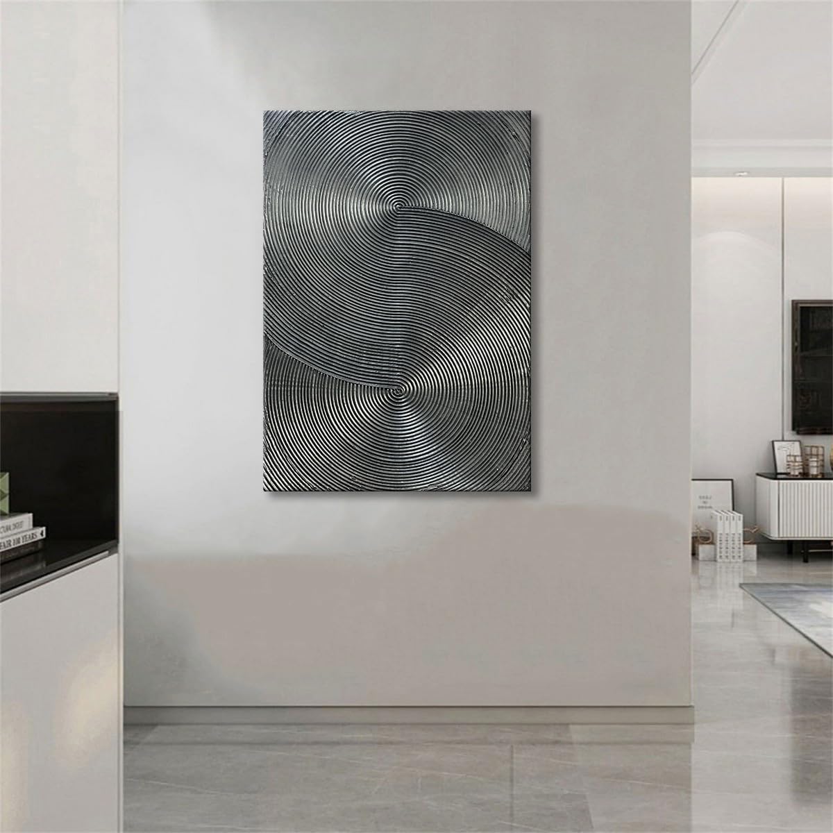Slyart Handmade Modern Abstract Painting 3D Texture Wall Art 28x40 inches Minimalist Silver Gray Artwork Vertical Painting on Canvas Wall Decor