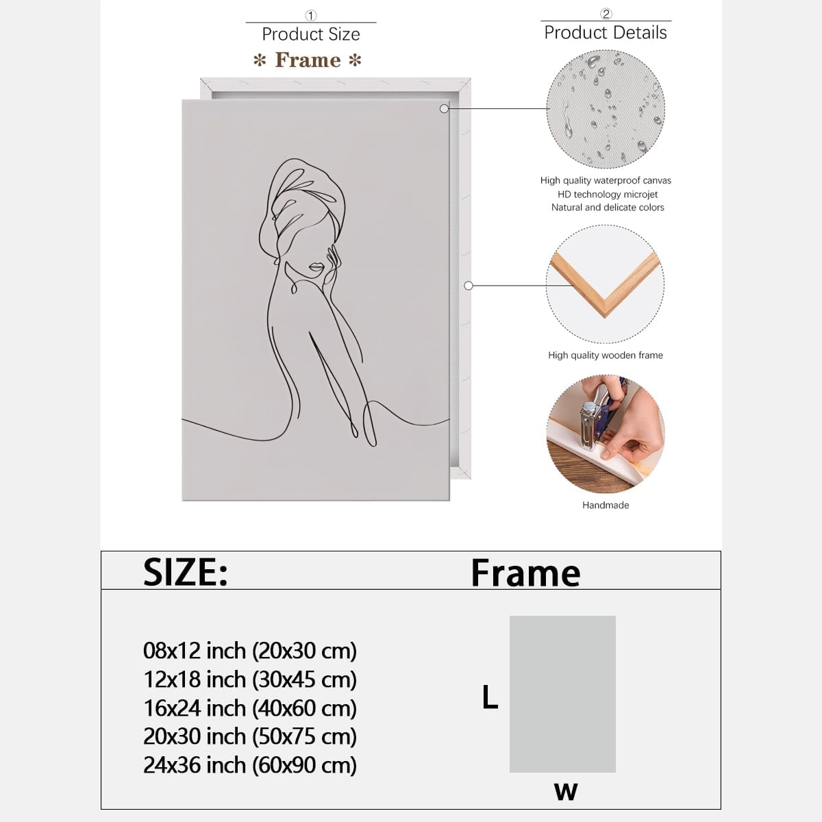 Trendy Female Sketch Wall Art Elegant Home Artwork Decor Minimalist Black and White Body Line Painting Poster Abstract Canvas Print Wall Decor for Bedroom Washroom Bathroom Framed20x30inch