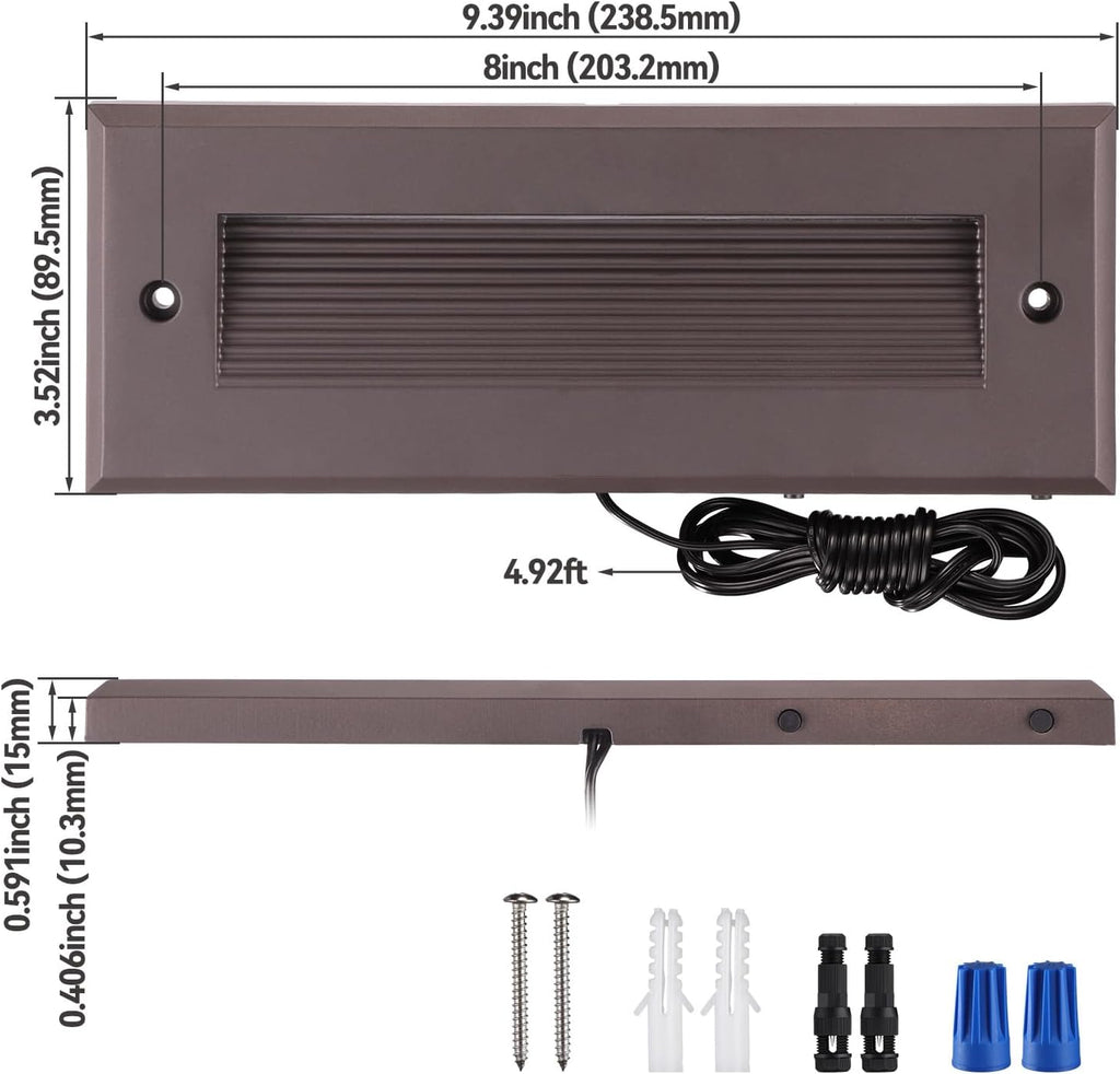 LEONLITE 12-Pack 5W/4W/3W Dimmable 5CCT Low Voltage LED Step Lights Outdoor, 9 Inch Exterior Step Lighting, 12-24V AC/DC Landscape Stair Riser Light, UL Listed, IP65, Oil Rubbed Bronze, Aluminum
