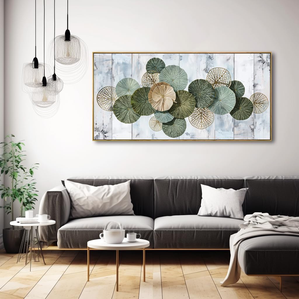 Wall Art Simple Wall Decor Green Canvas Painting Abstract Wall Art for Bedroom Living Room Dining Room Home Office Decor 24'x48' with Framed