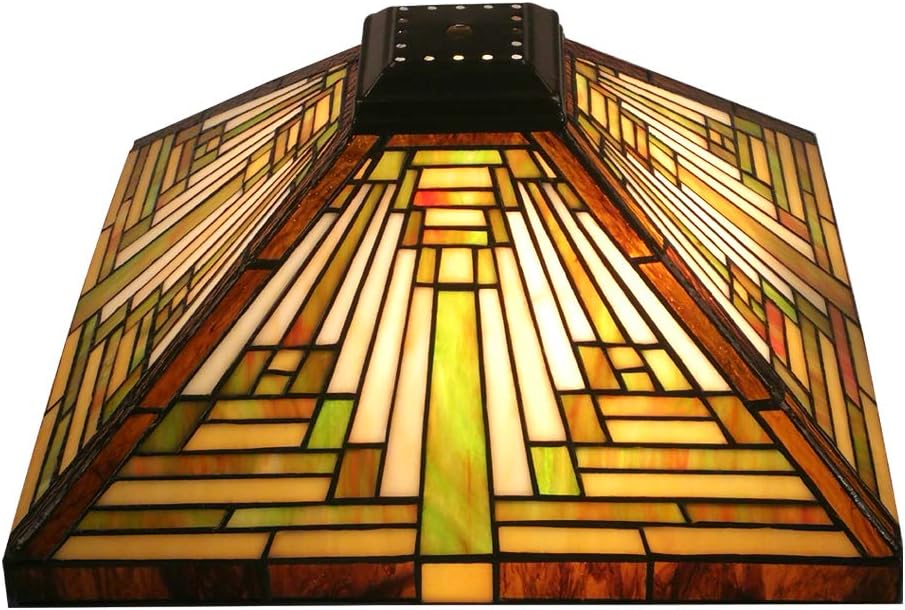 Premium Tiffany Lamp Shade, Mission Lampshades, Stained Glass Square Lampshade, 14 Inches Wide, Lampshade for Table Lamp