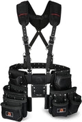 ABRIX Heavy Duty Tool Belt for Men – 4MM Thick Genuine Leather, Brass Buckle & Rivets | Foam Padded Comfort | 28-Pocket Carpenter & Framing Rig with Suspender | Work Belt Fit upto 32' to 52'