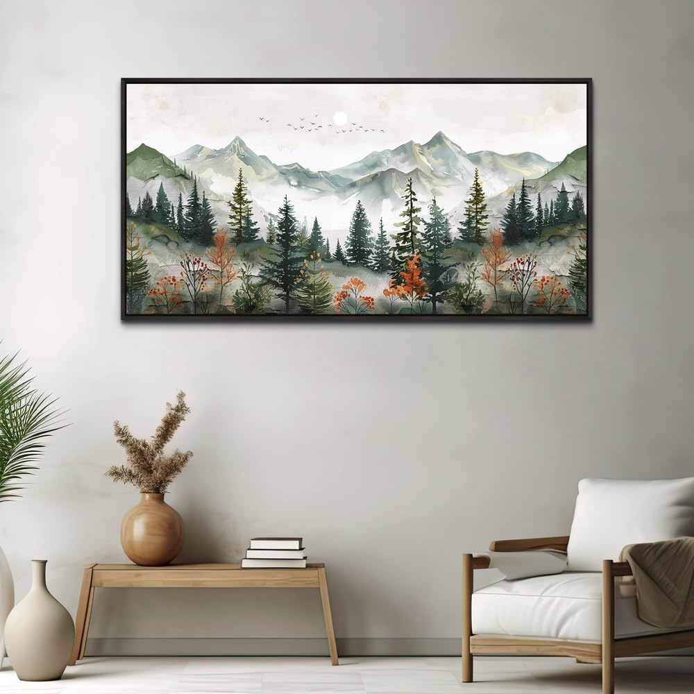 ZUITINGHUA Black Framed Canvas Wall Art For Living Room Large Wall Decor For Office Bedroom Decorations Forest Mountain Pictures Modern Paintings Artworks Mural Aesthetic Home Decor 30x60 In