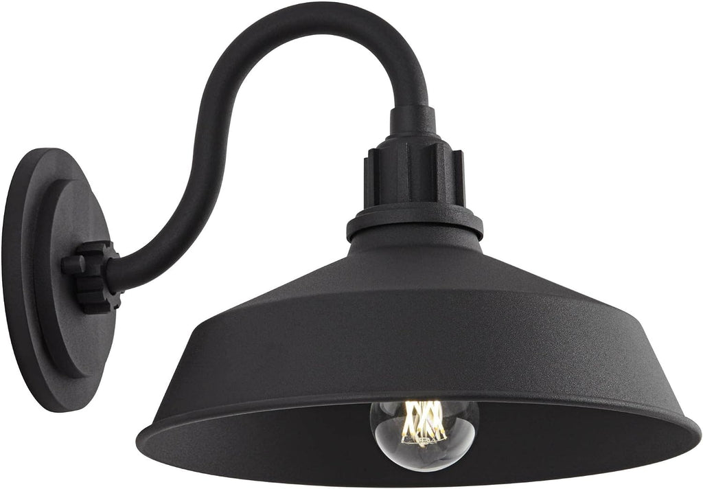 Franklin Iron Works Arnett Rustic Urban Barn Outdoor Wall Light Fixture Smooth Black Aluminum 10 1/2' Gooseneck Arm for Exterior House Porch Patio Outside Deck Garage Yard Front Door Garden Home