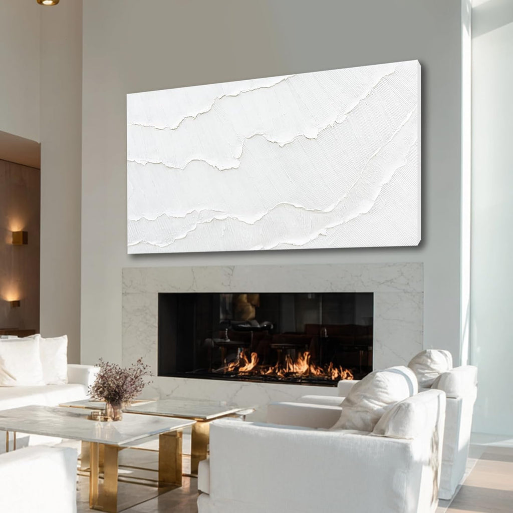WINKAILIN Large White Abstract Textured Canvas Wall Art 29x58 inch Oversized Minimalist Painting Modern Artwork for Living Room Bedroom Office Décor