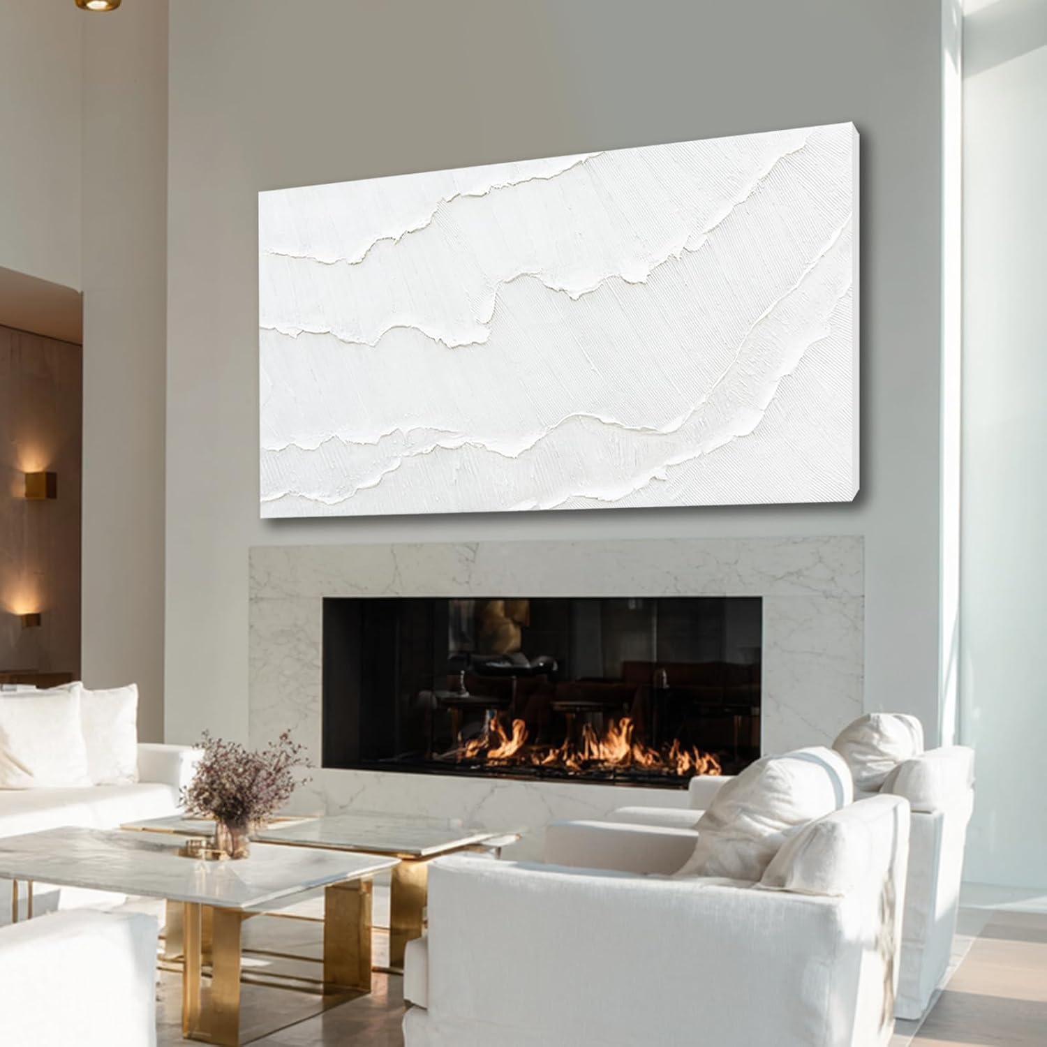 WINKAILIN Large White Abstract Textured Canvas Wall Art 29x58 inch Oversized Minimalist Painting Modern Artwork for Living Room Bedroom Office Décor