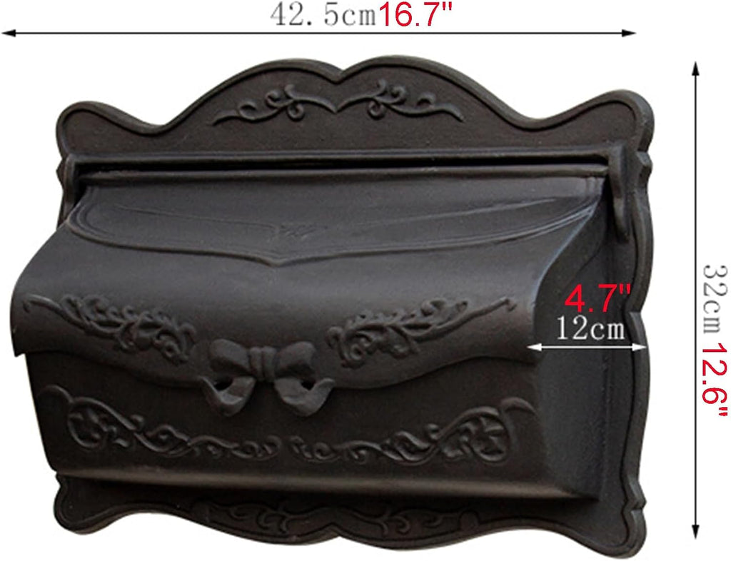 Home Use Cast Aluminum Mailbox Outdoor Wall Mounted Mailboxes Flip Top Large Size Placement Opening Opening Design with 2 Holes Wall Mounted Parcel Boxes