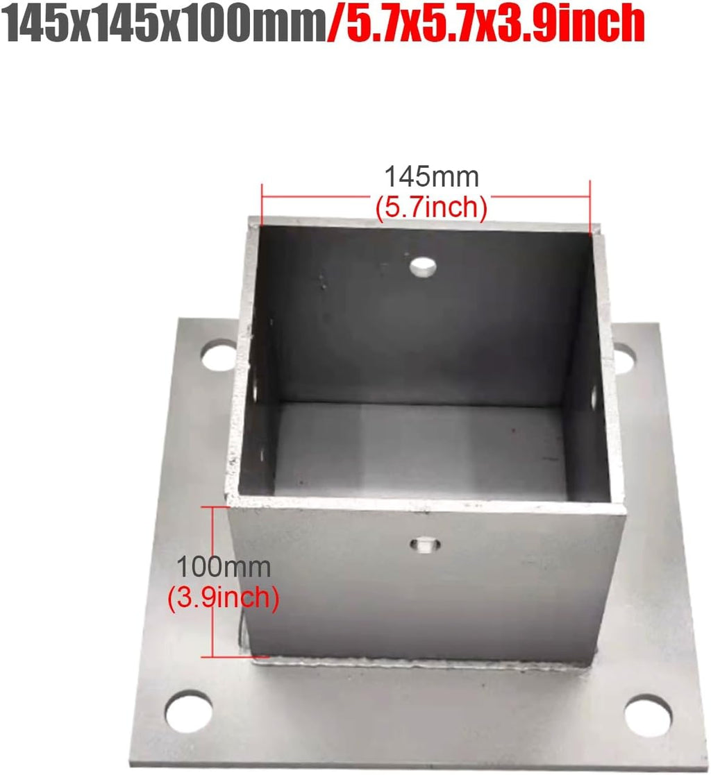 2 Pack Square Column Base Plate with Installation Kit - Enclosed Bottom Wood Fence Post Anchor, Metal Bolt Down Bracket for Concrete, Deck, Pergola, Mailbox (145x145 mm)