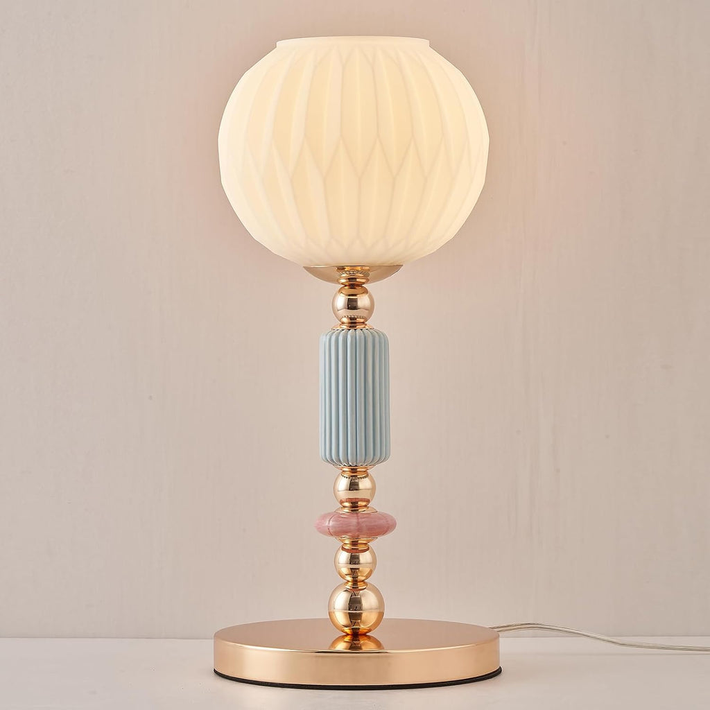 Modern Milk White Glass Table Lamp Bedside Nightstand Lamp Metal Desk Light with Plug Cord Switch for Bedroom Living Room Dining Room