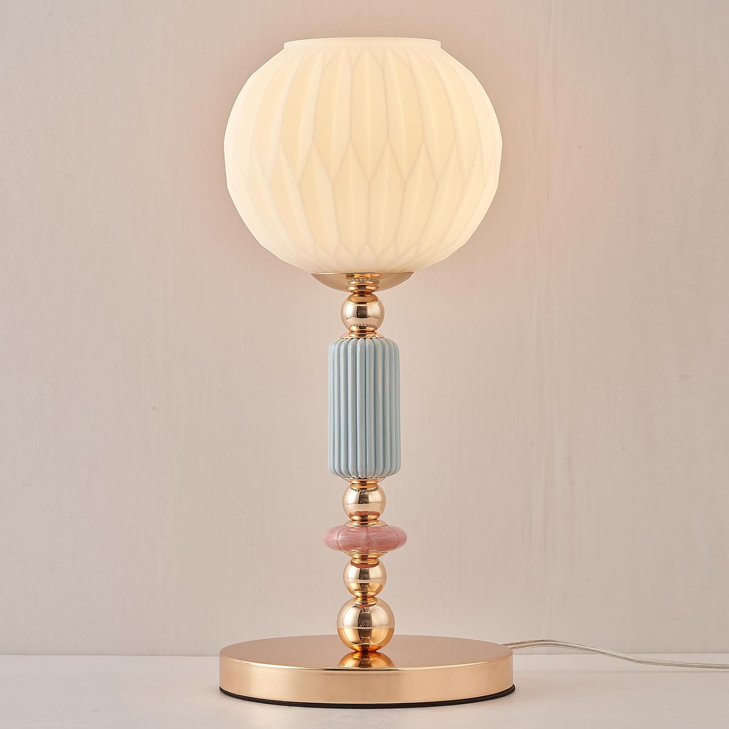 Modern Milk White Glass Table Lamp Bedside Nightstand Lamp Metal Desk Light with Plug Cord Switch for Bedroom Living Room Dining Room