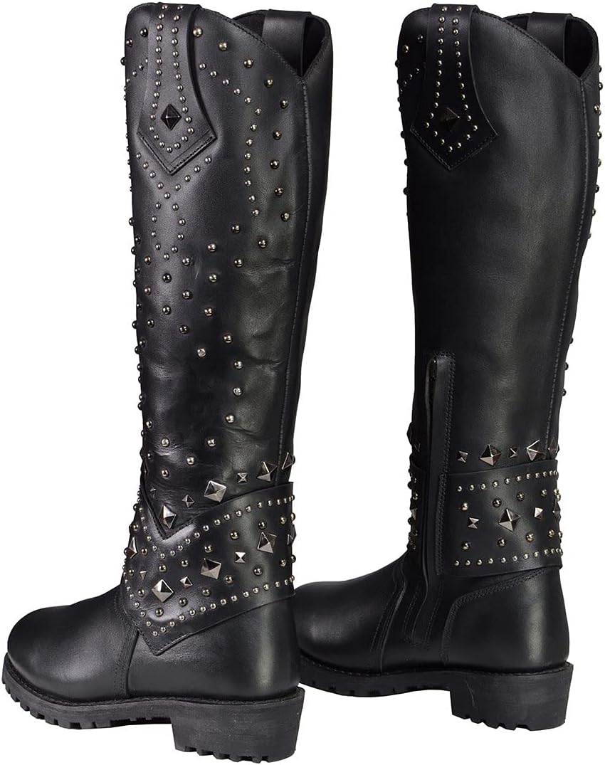 Milwaukee Leather MBL9371 Women's Black 18-Inch Leather Studded and Riveted Western Style Motorcycle Boots - 5