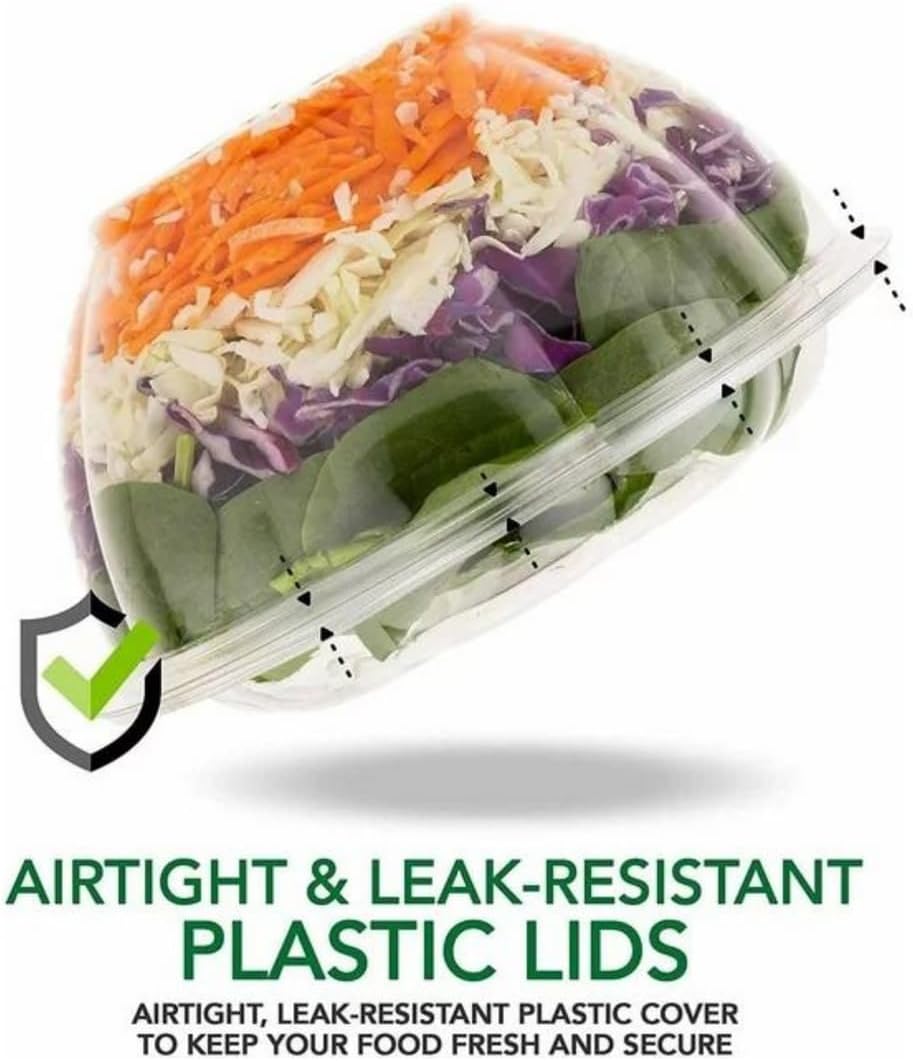 24oz Disposable Rose/Salad Bowls with Dome Lids - Clear Plastic Salad Containers - Leak Proof : Perfect For Salad, Meal Prep and Fruits : Set of 450