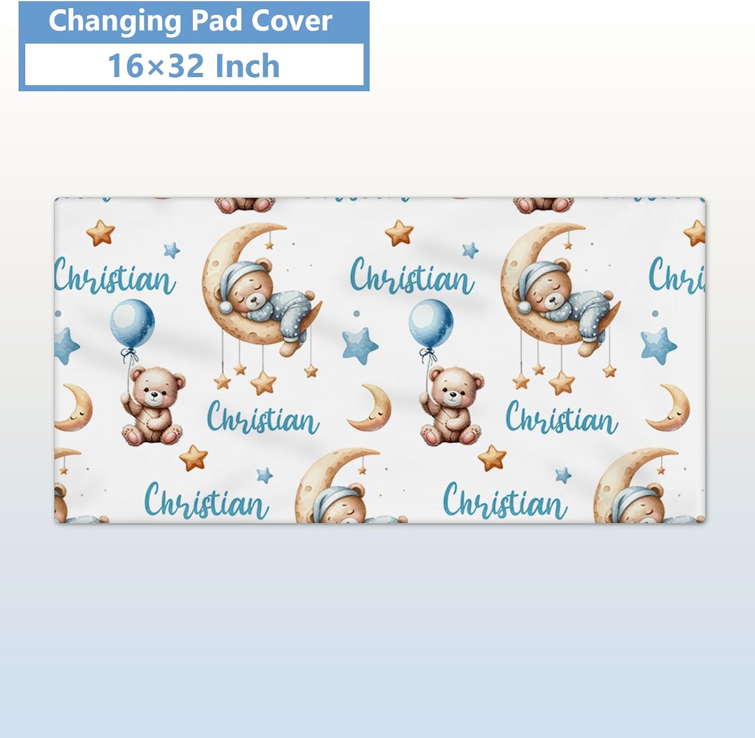 KAINSY Personalized Crib Set, 5 Pcs Custom Baby Crib Set with Name, Blue Moon Bear Baby Bedding Set for Boys Girls, Double Layer Nursery Bedding Set, Toddlers Infants New Parents Gift