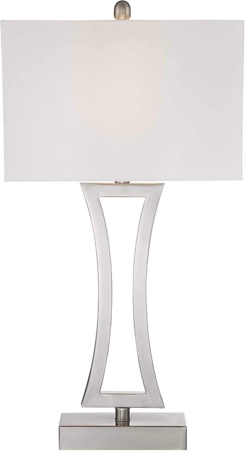 360 Lighting Roxie 31' Tall Large Modern End Table Lamps Set of 2 with Smart Sockets Brushed Nickel Finish Sculptural Metal Living Room Bedroom Bedside Nightstand House Office Off-White Shade