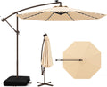 Tangkula 10FT Offset Patio Umbrella with Base Included, Outdoor Cantilever Umbrella with 40 Solar LED Lights, Tilt Adjustment, Crank Handle, Vented Top, Sand Bags for Pool Yard Deck (Beige)